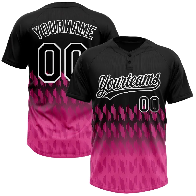 Softball Jerseys with Heat-Sealed Logos for Clean Finish-Custom Black Pink-White 3D Pattern Lines Two-Button Unisex Softball Jersey