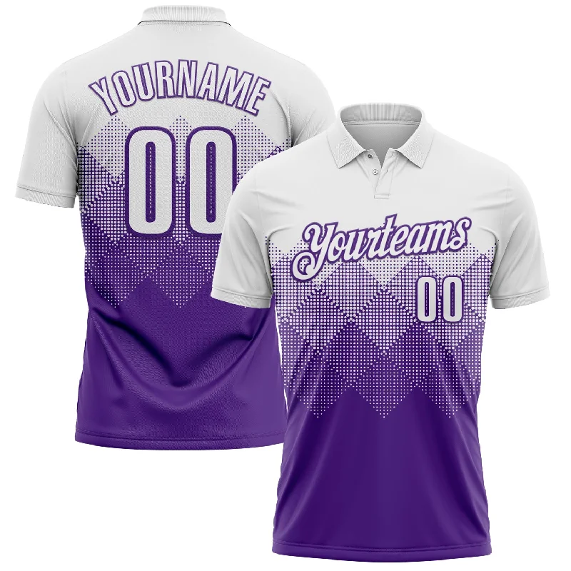 Custom Logo Golf Polo Shirts for Promotional Use-Custom White Purple 3D Pattern Design Gradient Square Shape Performance Polo Shirt