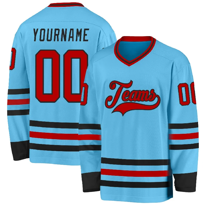 Fully Customizable Hockey Jerseys for Clubs-Custom Sky Blue Red-Black Hockey Jersey