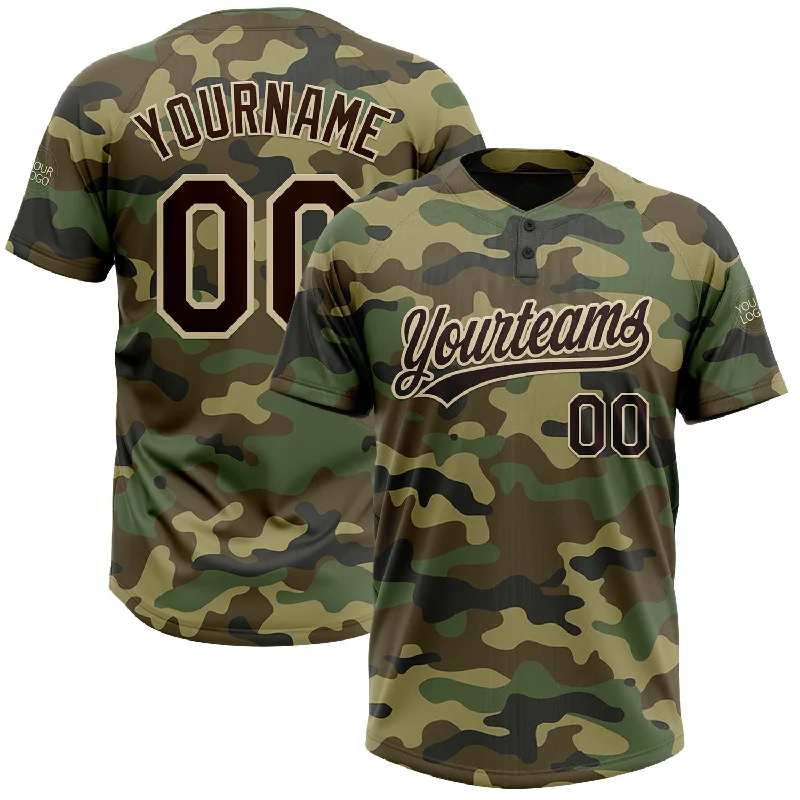 Softball Jerseys with Sleeves for Extra Coverage-Custom Camo Brown-Cream Salute To Service Two-Button Unisex Softball Jersey