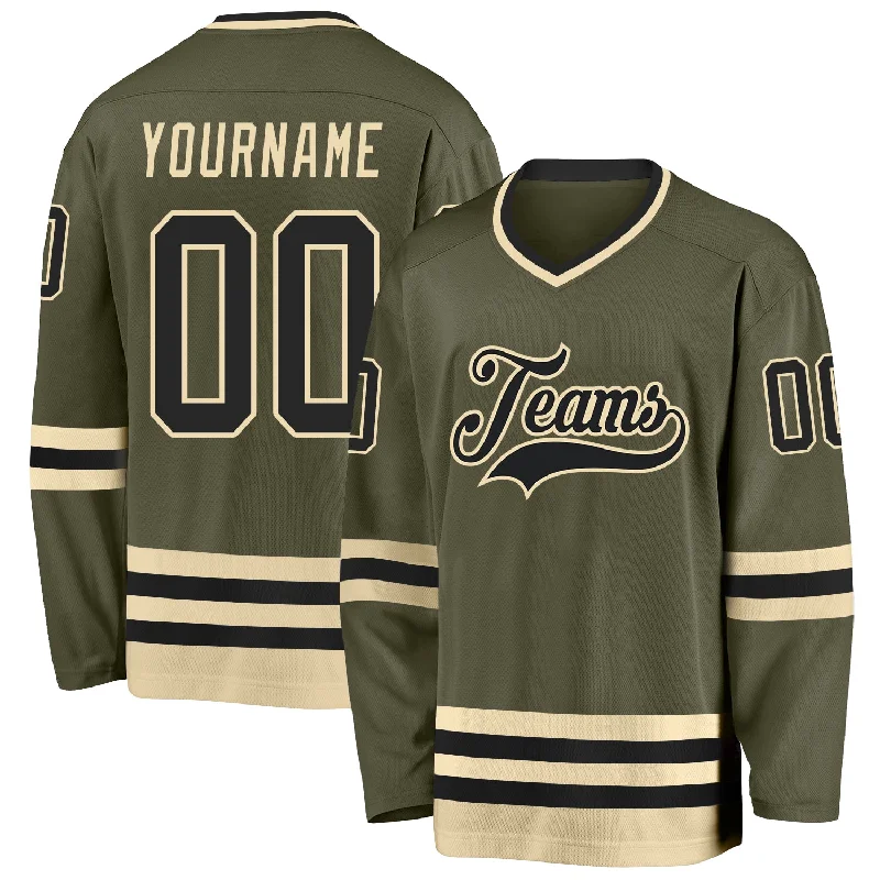 Custom Hockey Jerseys with Your Own Design-Custom Olive Black-Cream Salute To Service Hockey Jersey