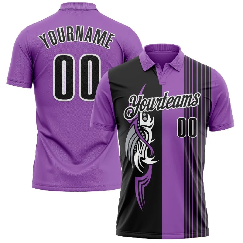 Women’s Golf Polo Shirts with Slim-Fit and Chic Appeal-Custom Medium Purple Black-White 3D Bowling Tattoos Performance Polo Shirt