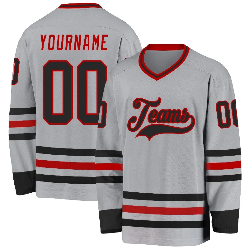 Classic Design Hockey Jerseys for Retro Lovers-Custom Gray Black-Red Hockey Jersey