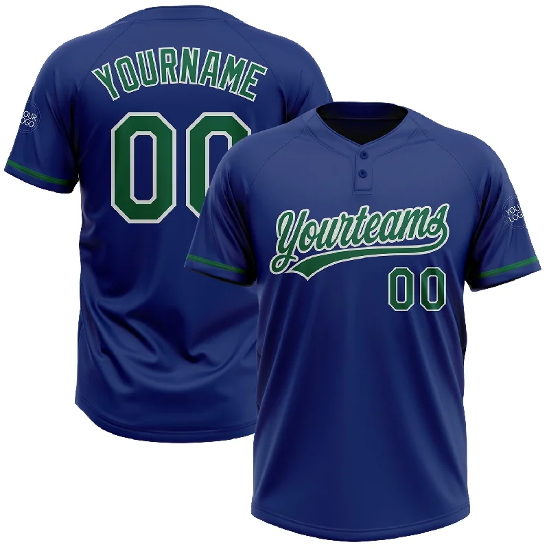 Softball Jerseys with Sublimated Logos for Crisp Appearance-Custom Royal Kelly Green-White Two-Button Unisex Softball Jersey