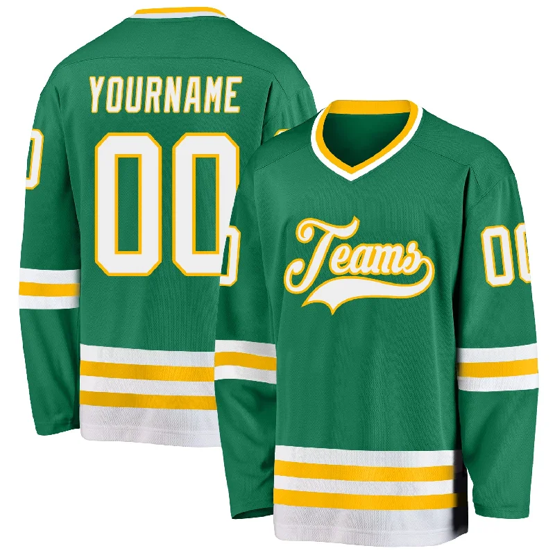 High-End Hockey Jerseys for Fan Collections-Custom Kelly Green White-Gold Hockey Jersey