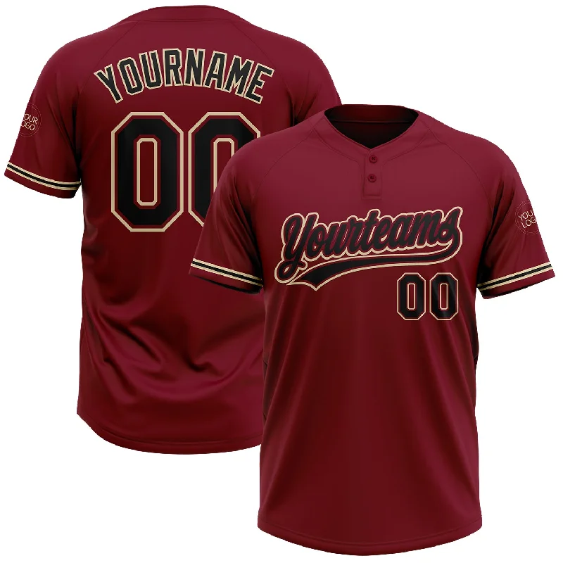 Lightweight Polyester Softball Jerseys for Fast Play-Custom Crimson Black-City Cream Two-Button Unisex Softball Jersey