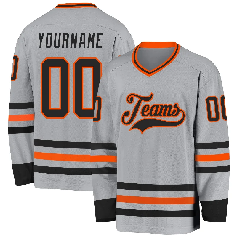 CoolTech Fabric Hockey Jerseys for Heat Relief-Custom Gray Black-Orange Hockey Jersey