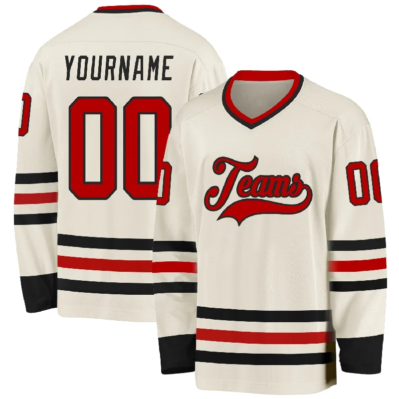 Ice Hockey Jerseys with Reinforced Stitching-Custom Cream Red-Black Hockey Jersey