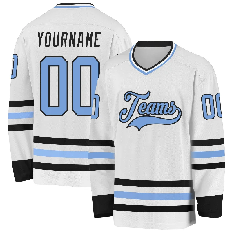 Customizable Hockey Jerseys for Personalization-Custom White Light Blue-Black Hockey Jersey