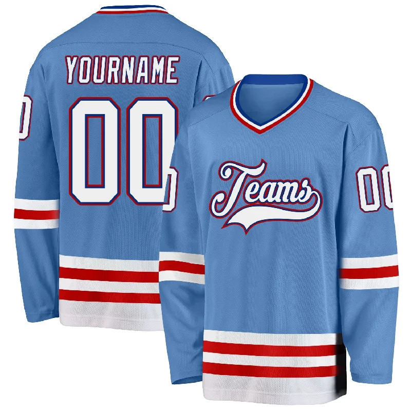 Customizable Ice Hockey Jerseys for Local Leagues-Custom Light Blue Royal-Red Hockey Jersey