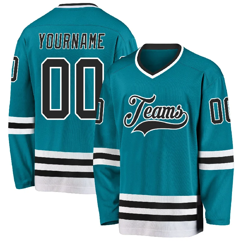 Long-Sleeve Hockey Jerseys for Extra Warmth-Custom Teal Black-White Hockey Jersey