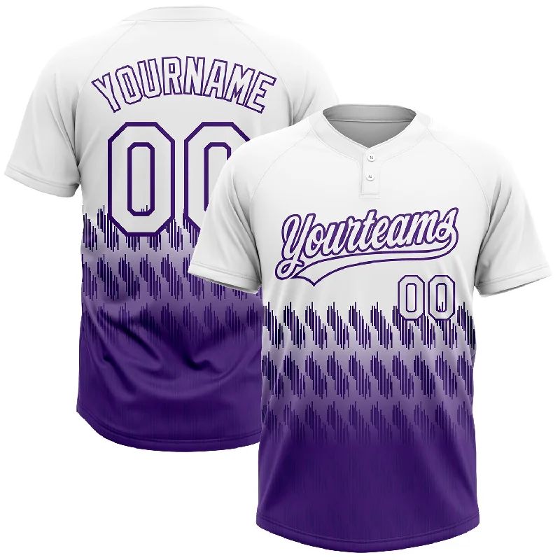 Retro-Inspired Softball Jerseys for Vintage Look-Custom White Purple 3D Pattern Lines Two-Button Unisex Softball Jersey