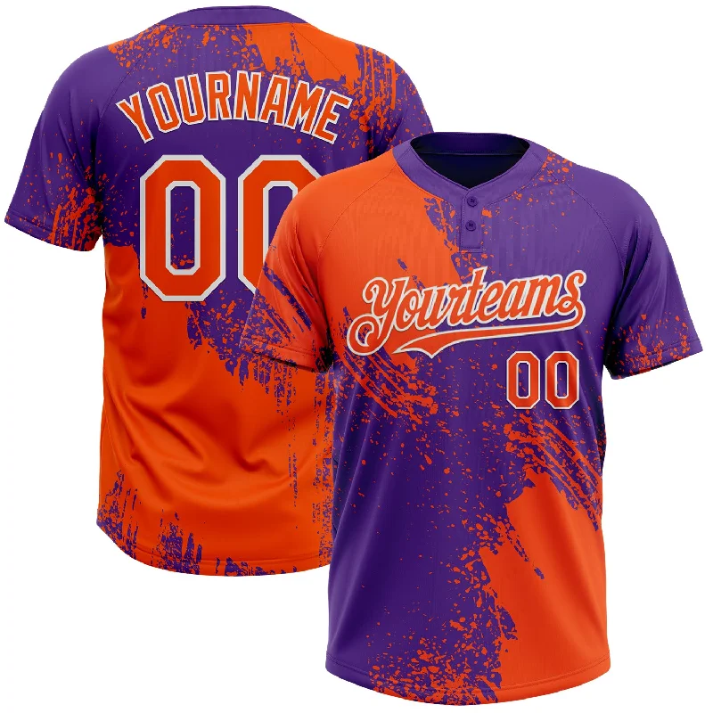 Softball Jerseys with Athletic Cut for Streamlined Fit-Custom Orange Purple-White 3D Pattern Abstract Brush Stroke Two-Button Unisex Softball Jersey