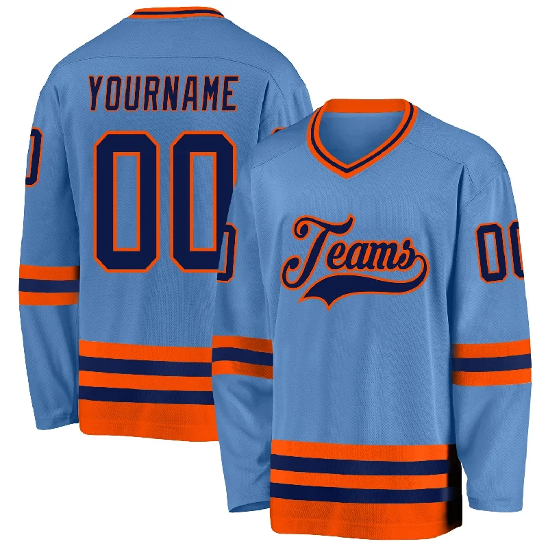 Pro-Style Hockey Jerseys for Fans and Teams-Custom Light Blue Navy-Orange Hockey Jersey