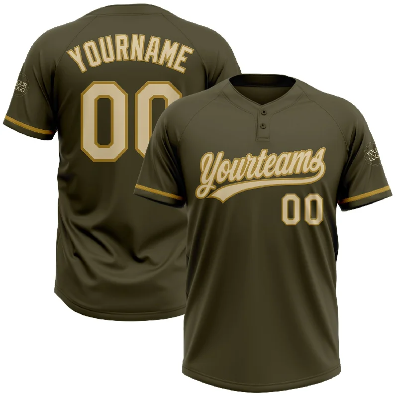 Lightweight Polyester Softball Jerseys for Fast Play-Custom Olive Cream-Old Gold Salute To Service Two-Button Unisex Softball Jersey