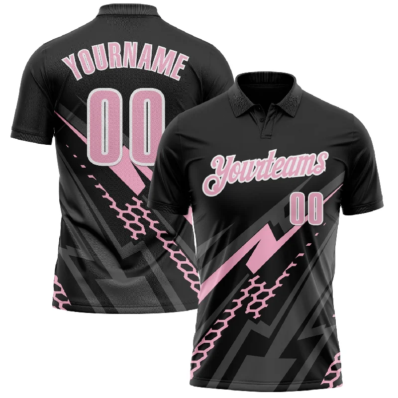 Stretch Golf Polo Shirts for Freedom of Movement-Custom Black Light Pink-White 3D Bowling Geometric Shape Performance Polo Shirt