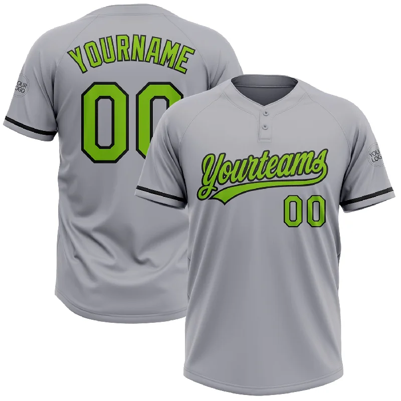 Softball Jerseys with Performance Fit for Enhanced Speed-Custom Gray Neon Green-Black Two-Button Unisex Softball Jersey