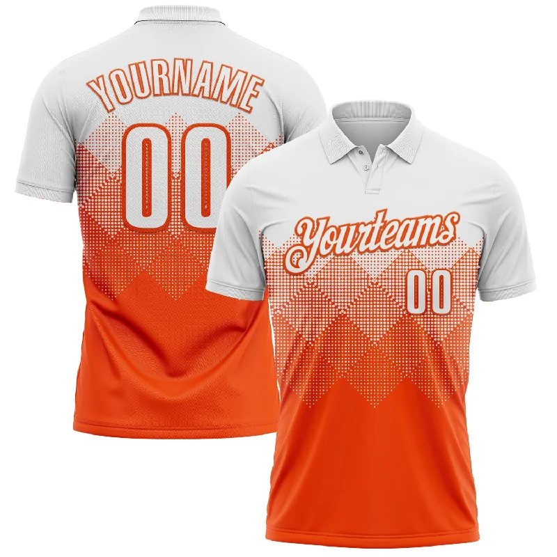 Quick-Dry Golf Polo Shirts for Hot Weather Conditions-Custom White Orange 3D Pattern Design Gradient Square Shape Performance Polo Shirt