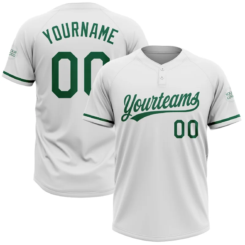 Softball Jerseys with Bold Color Combinations-Custom White Kelly Green Two-Button Unisex Softball Jersey