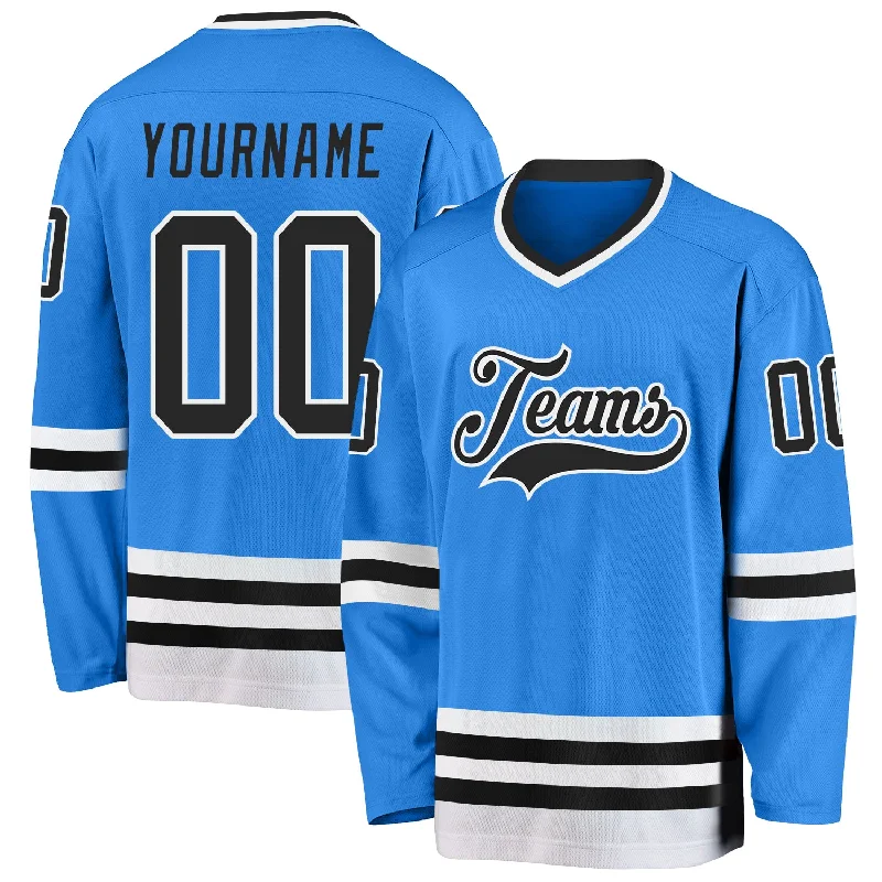 Ice Hockey Jerseys with Reinforced Stitching-Custom Powder Blue Black-White Hockey Jersey