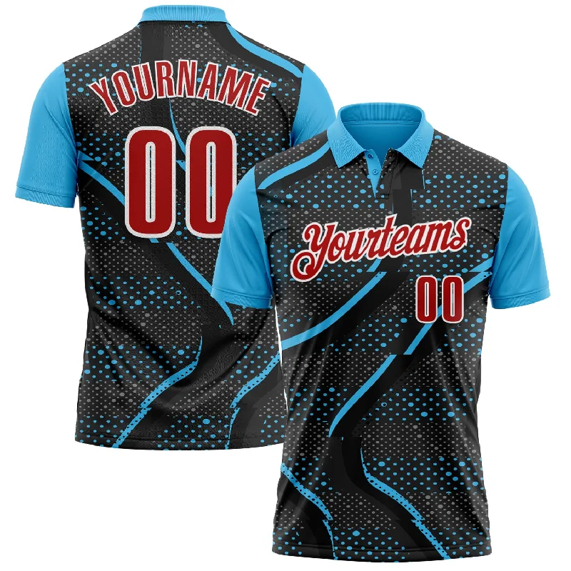 High-Tech Golf Polo Shirts for Enhanced Performance-Custom Black Red-Sky Blue 3D Bowling Dot Performance Polo Shirt