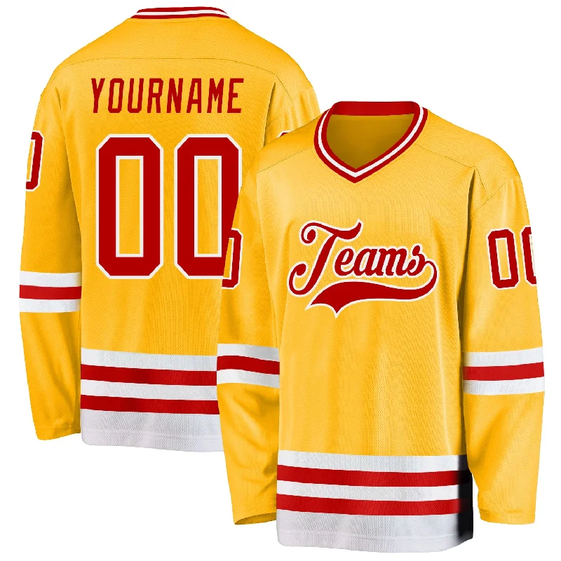 CoolTech Fabric Hockey Jerseys for Heat Relief-Custom Gold Red-White Hockey Jersey