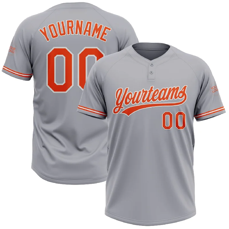 High-Quality Softball Jerseys for Long-Lasting Use-Custom Gray Orange-White Two-Button Unisex Softball Jersey