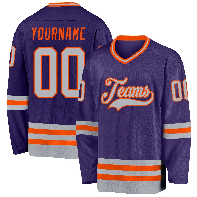 Comfortable Hockey Jerseys for Off-Ice Training-Custom Purple Gray-Orange Hockey Jersey