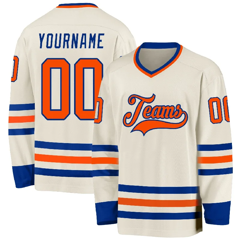 Customized Team Hockey Jerseys for Sponsorships-Custom Cream Orange-Royal Hockey Jersey