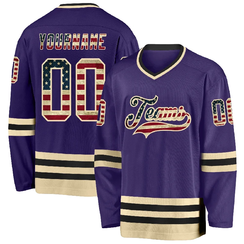 Performance Hockey Jerseys for Pro-Level Play-Custom Purple Vintage USA Flag Cream-Black Hockey Jersey