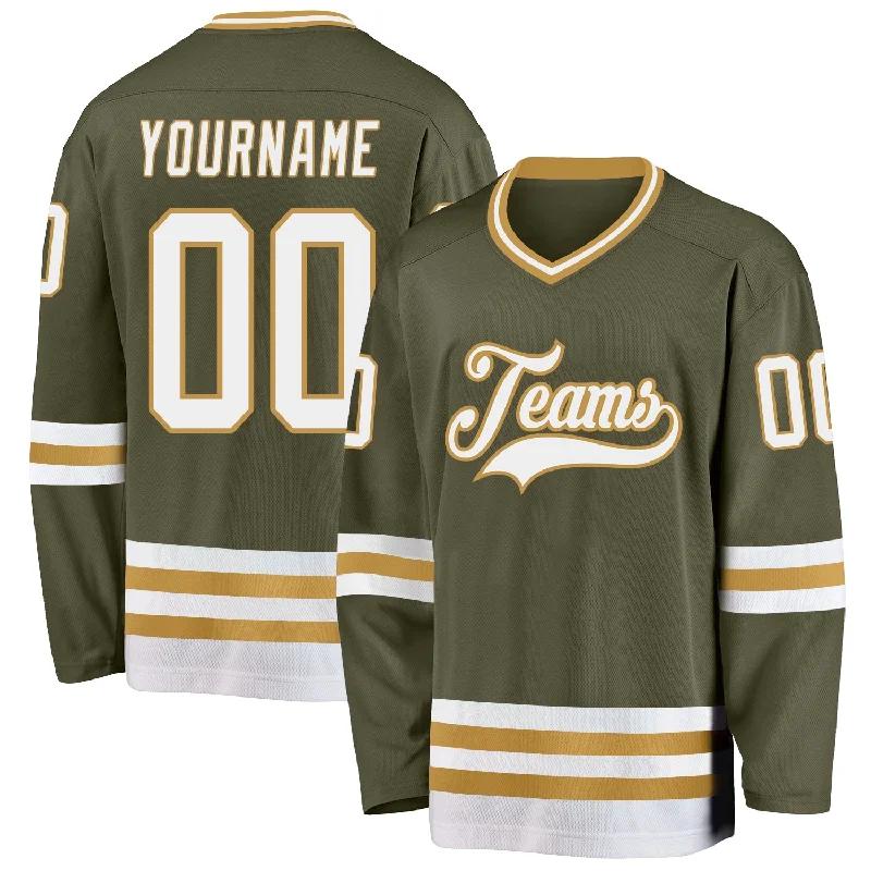 Supporter Hockey Jerseys for Fan Merchandising-Custom Olive White-Old Gold Salute To Service Hockey Jersey