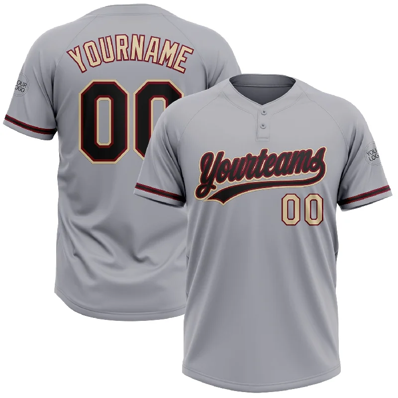 Customizable Softball Jerseys for Schools and Leagues-Custom Gray Black Crimson-Cream Two-Button Unisex Softball Jersey