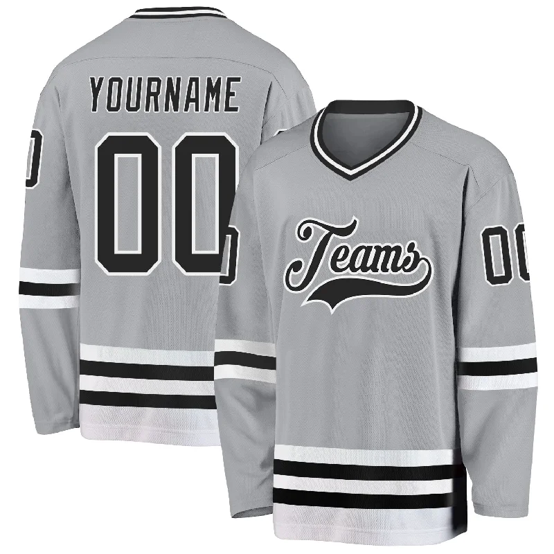 Breathable Mesh Ice Hockey Jerseys for Comfort-Custom Gray Black-White Hockey Jersey