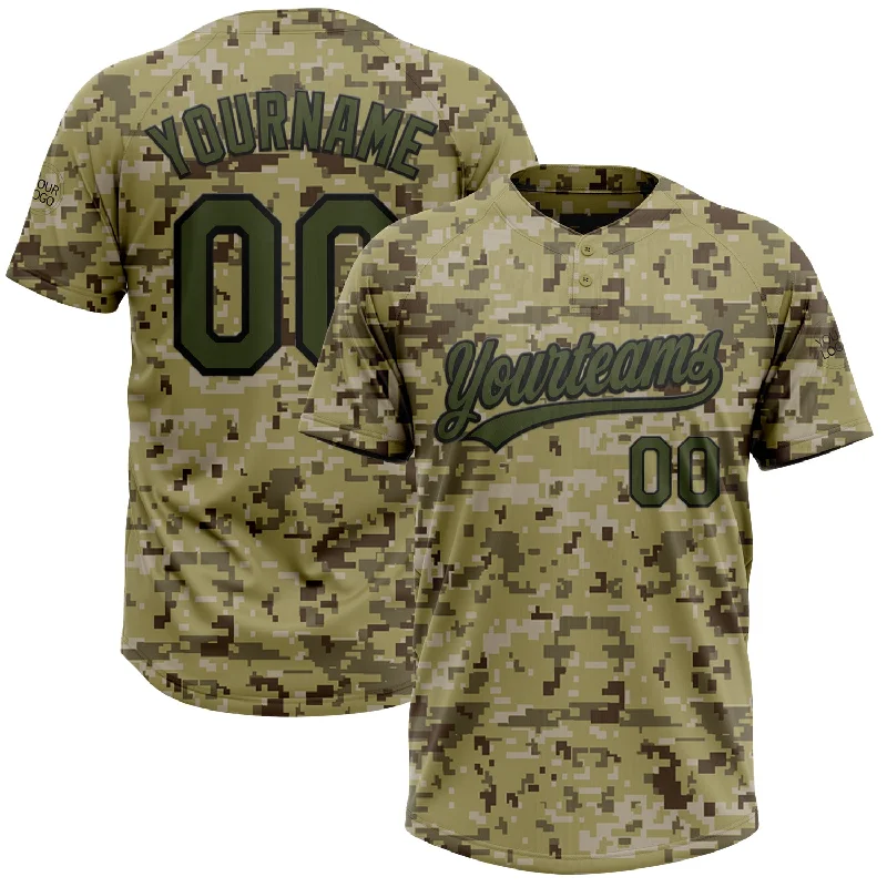 Softball Jerseys with Bold Pattern Design for Unique Look-Custom Camo Olive-Black Salute To Service Two-Button Unisex Softball Jersey