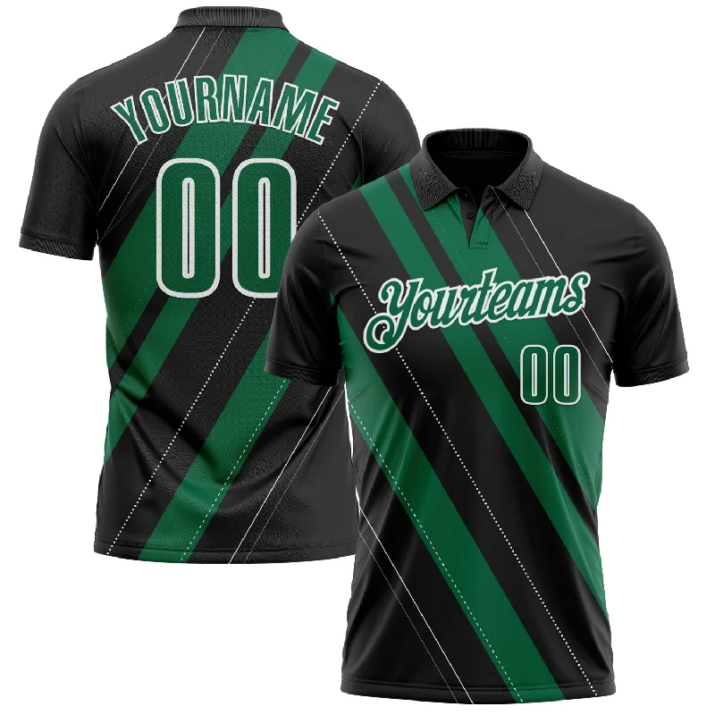 Eco-Friendly Golf Polo Shirts for Sustainable Style-Custom Black Kelly Green-White 3D Bowling Line Shape Performance Polo Shirt