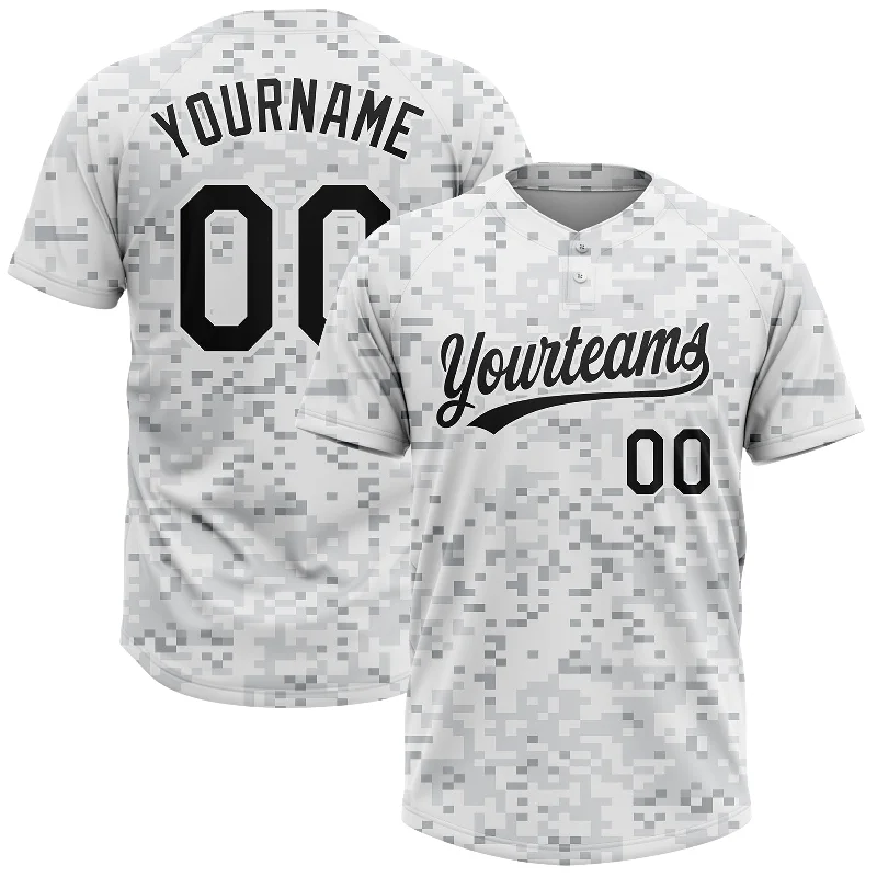 Stretchable Softball Jerseys for Active Movement-Custom Camo Black-White 3D Arctic Camouflage Two-Button Unisex Softball Jersey