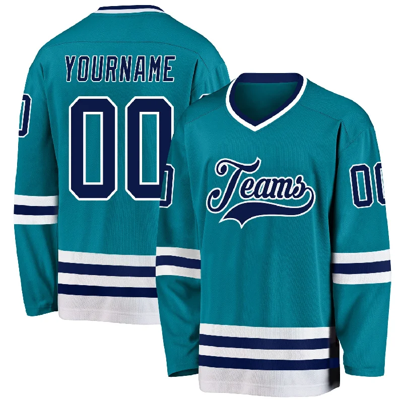 Hockey Jerseys for Ice Hockey and Street Hockey-Custom Teal Navy-White Hockey Jersey