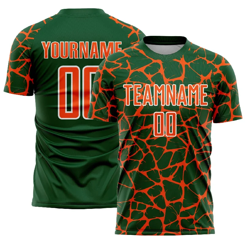 Soccer Jerseys with Lightweight Mesh Fabric for Breathability-Custom Green Orange-White Abstract Network Splash Sublimation Soccer Uniform Jersey