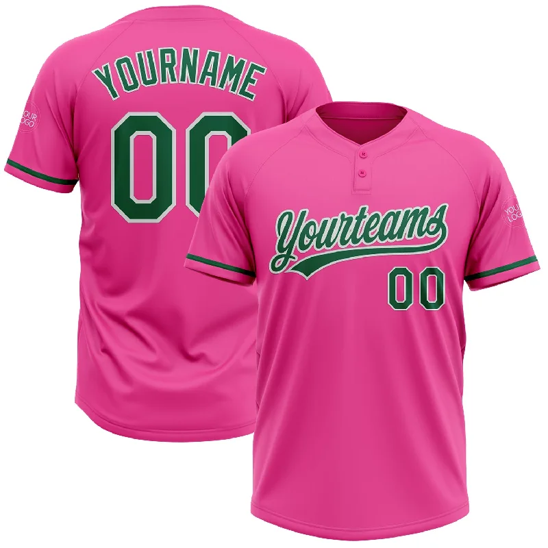 Softball Jerseys with Athletic Cut for Streamlined Fit-Custom Pink Kelly Green-White Two-Button Unisex Softball Jersey