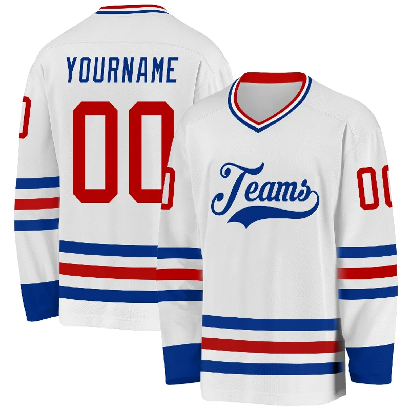 Soft Cotton Hockey Jerseys for All-Day Comfort-Custom White Red-Royal Hockey Jersey