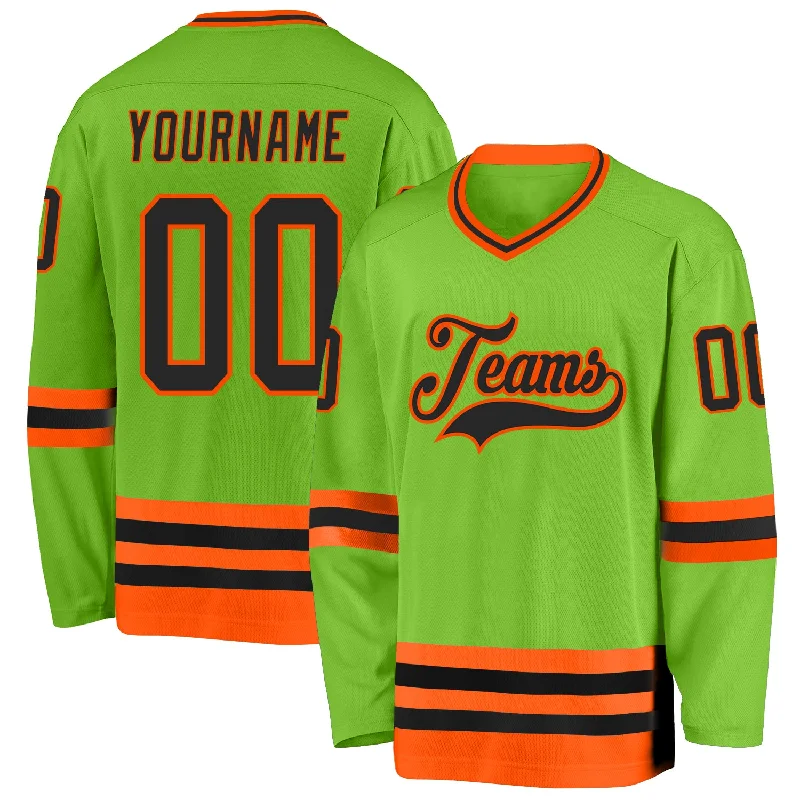 Youth Ice Hockey Jerseys for Kids-Custom Neon Green Black-Orange Hockey Jersey