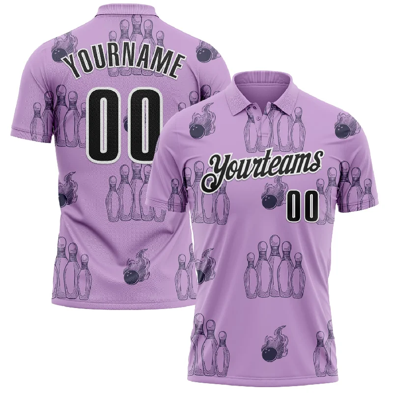 All-Weather Golf Polo Shirts for Year-Round Play-Custom Light Purple Black-White 3D Bowling Flaming Ball Performance Polo Shirt