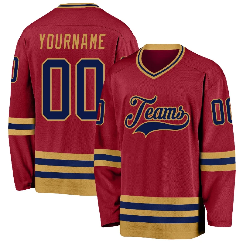 Ice Hockey Jerseys with Protective Padding-Custom Maroon Navy-Old Gold Hockey Jersey