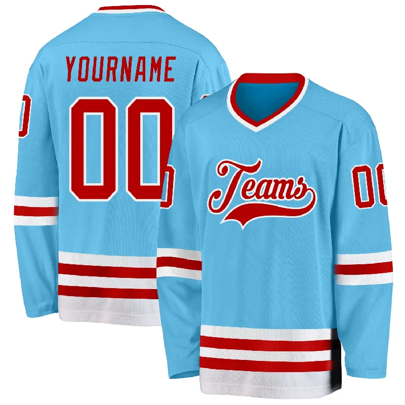 Classic Design Hockey Jerseys for Retro Lovers-Custom Sky Blue Red-White Hockey Jersey