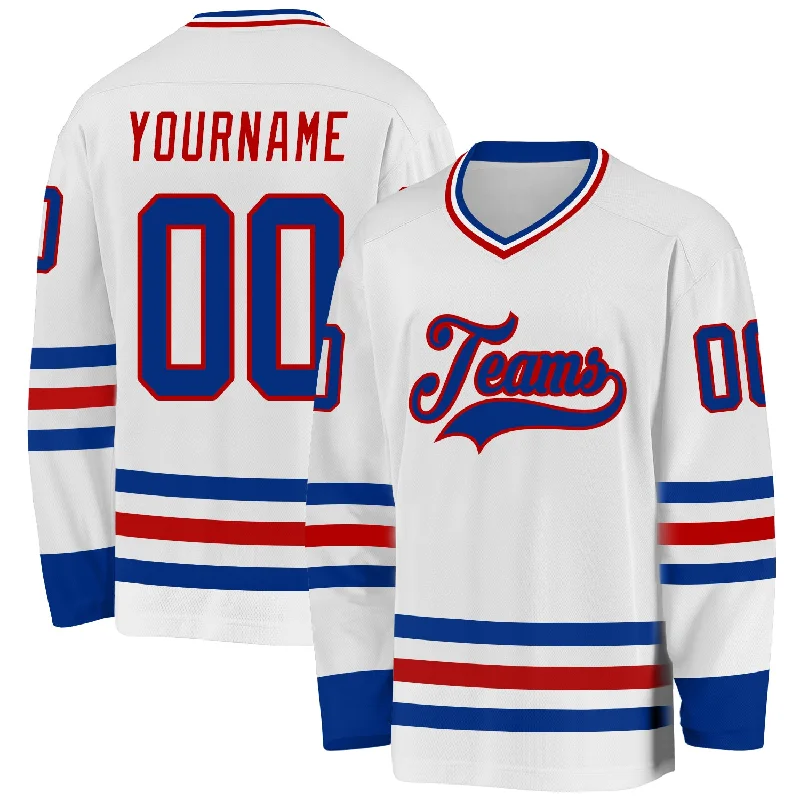 Sublimated Hockey Jerseys for Vibrant Designs-Custom White Royal-Red Hockey Jersey