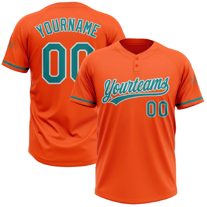 Softball Jerseys with Anti-Odor Technology for Comfort-Custom Orange Teal-White Two-Button Unisex Softball Jersey