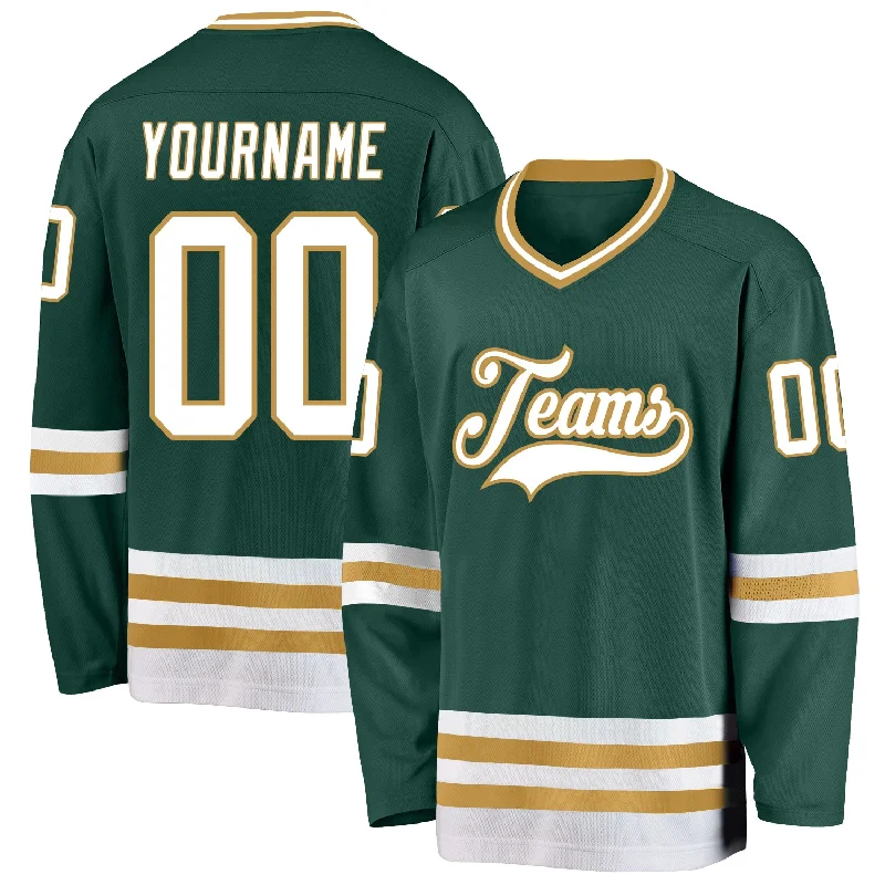 Premium Fit Hockey Jerseys for Comfort and Style-Custom Green White-Old Gold Hockey Jersey