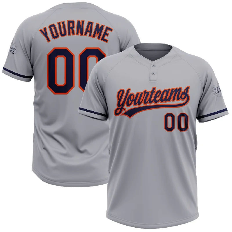 Softball Jerseys with Bold Color Contrast for Style-Custom Gray Navy-Orange Two-Button Unisex Softball Jersey