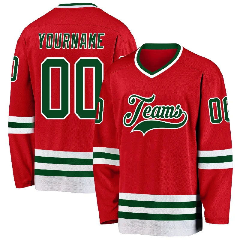 Sublimated Hockey Jerseys for Vibrant Designs-Custom Red Green-White Hockey Jersey