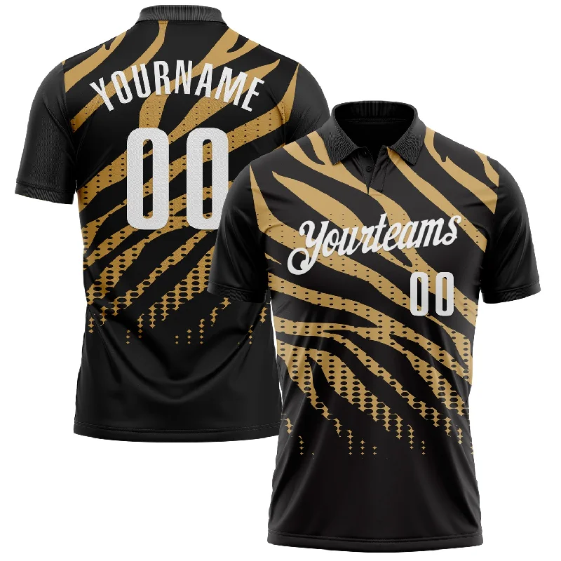 Golf Polo Shirts with Contrast Collar for a Sporty Touch-Custom Black Old Gold-White 3D Bowling Dot Performance Polo Shirt